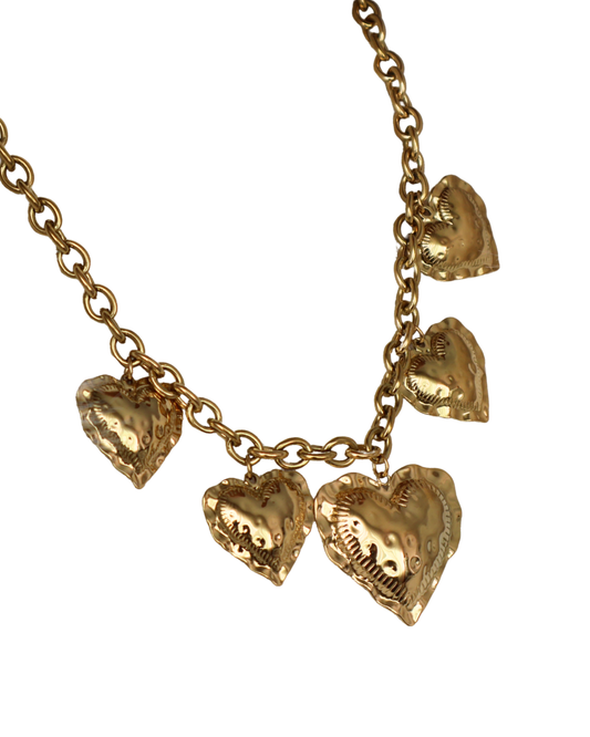 Gold Heart Charm Statement Necklace