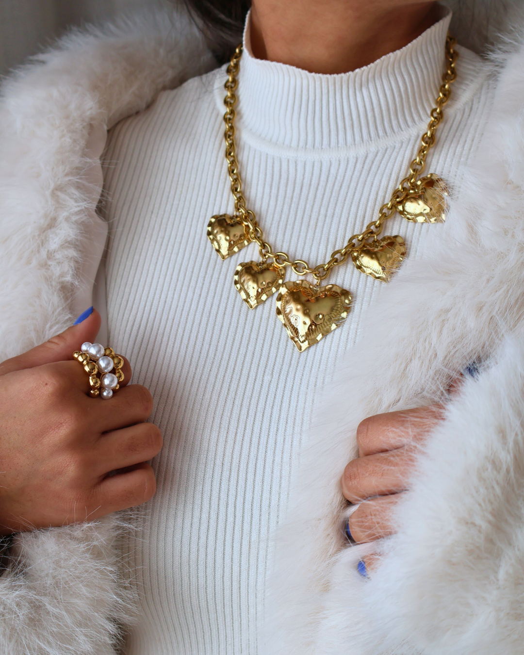 Gold Heart Charm Statement Necklace